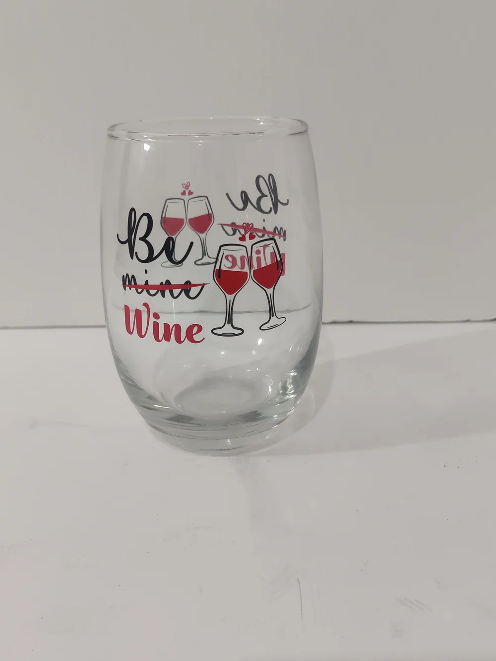 Be Mine Stemless Wine Glasses - Clear with Red Accent - Set of 3